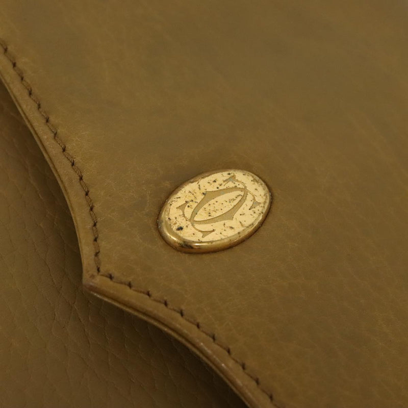 CARTIER Shoulder Bag Leather Beige Gold Auth bs25047
