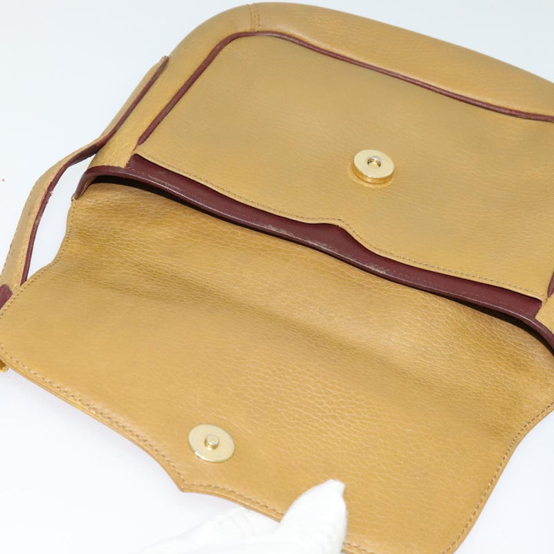 CARTIER Shoulder Bag Leather Beige Gold Auth bs25047