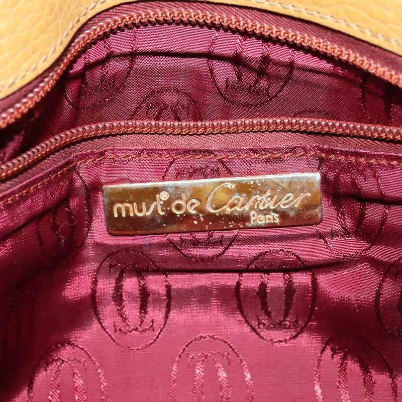 CARTIER Shoulder Bag Leather Beige Gold Auth bs25047