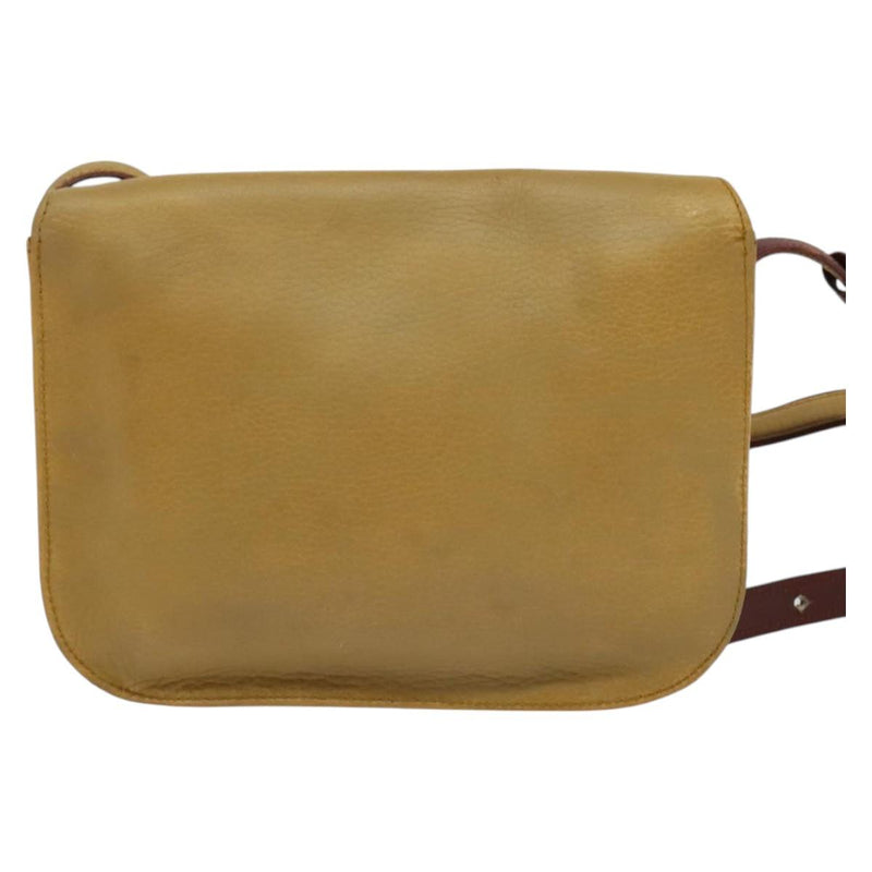 CARTIER Shoulder Bag Leather Beige Gold Auth bs25047