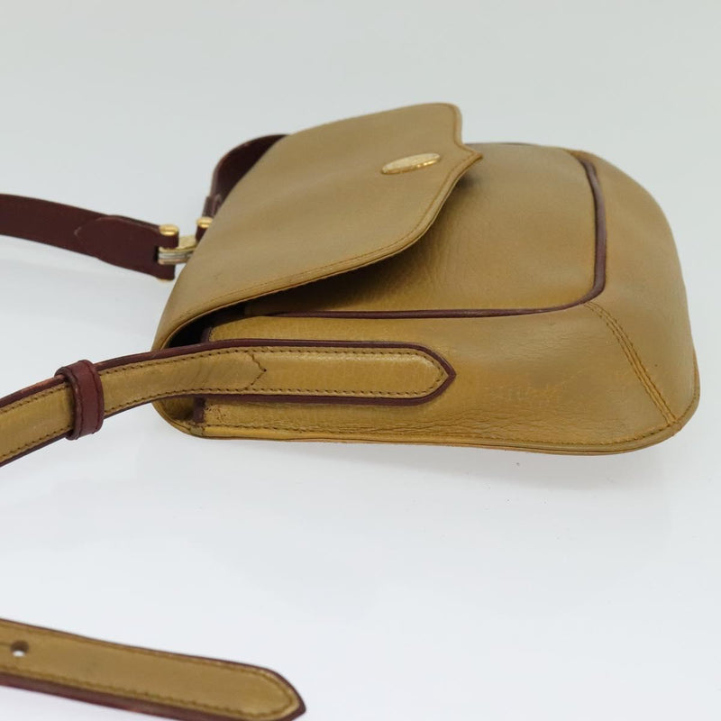 CARTIER Shoulder Bag Leather Beige Gold Auth bs25047