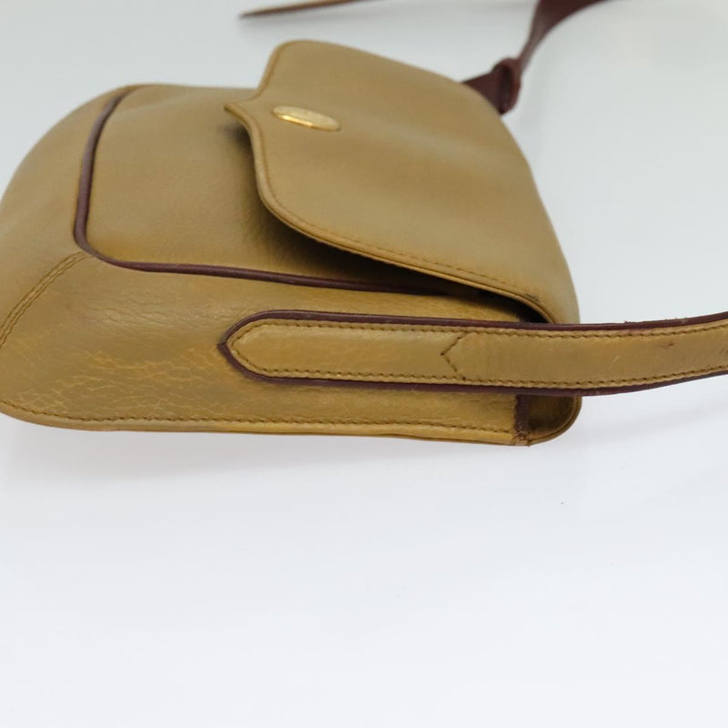 CARTIER Shoulder Bag Leather Beige Gold Auth bs25047