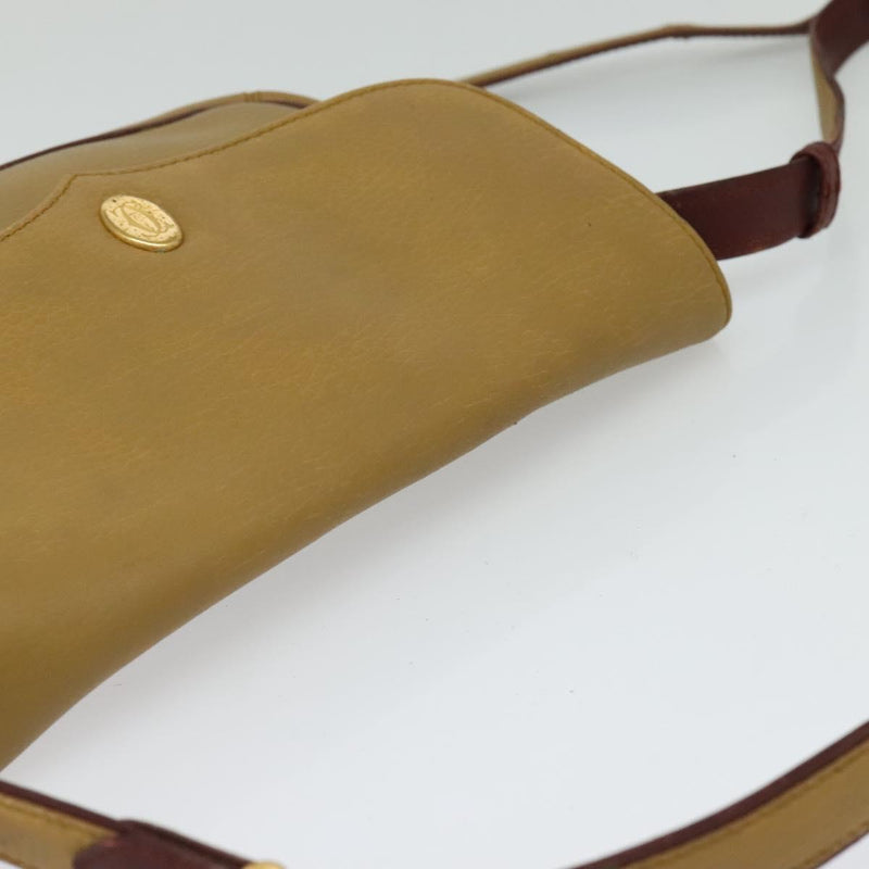 CARTIER Shoulder Bag Leather Beige Gold Auth bs25047