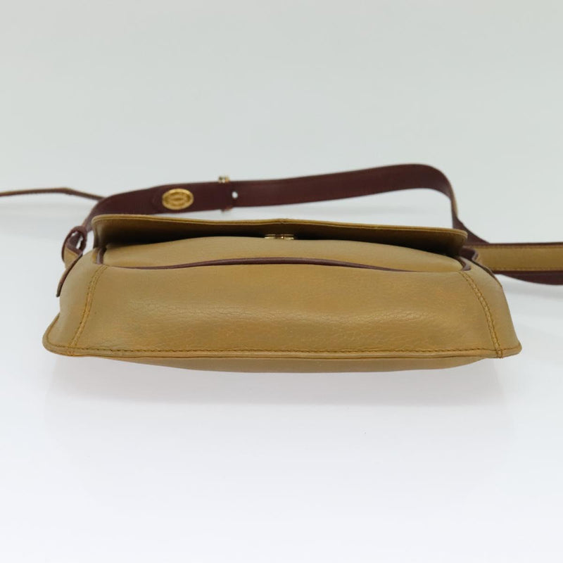 CARTIER Shoulder Bag Leather Beige Gold Auth bs25047