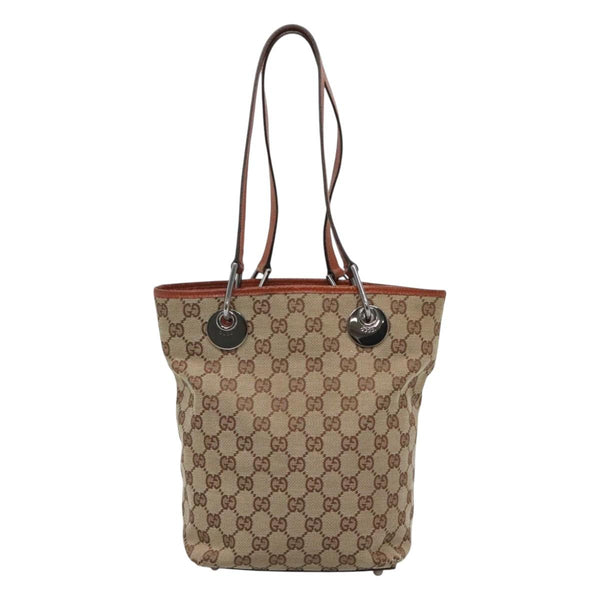GUCCI GG Canvas Shoulder Bag Beige 120840 Auth bs25053