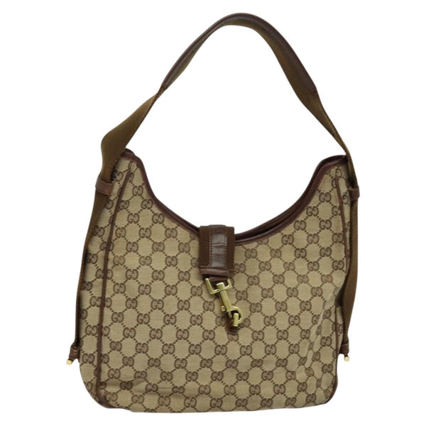 GUCCI GG Canvas Jackie Shoulder Bag Beige Gold Auth bs25055