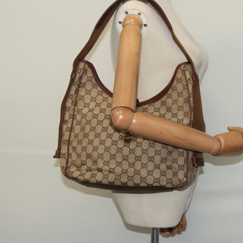 GUCCI GG Canvas Jackie Shoulder Bag Beige Gold Auth bs25055