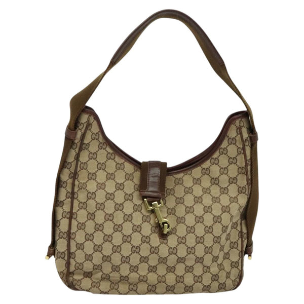 GUCCI GG Canvas Jackie Shoulder Bag Beige Gold Auth bs25055