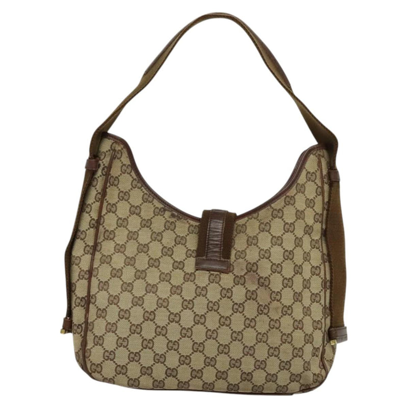 GUCCI GG Canvas Jackie Shoulder Bag Beige Gold Auth bs25055