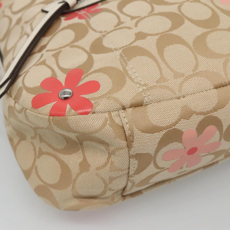 Coach Signature Hand Bag Canvas 2way Beige Silver Auth bs25064