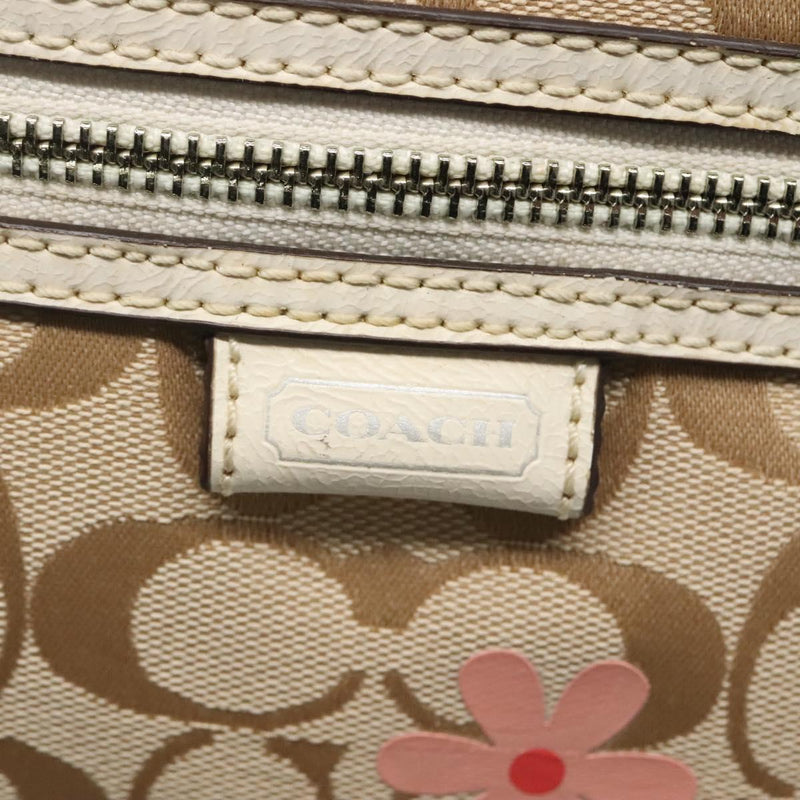 Coach Signature Hand Bag Canvas 2way Beige Silver Auth bs25064
