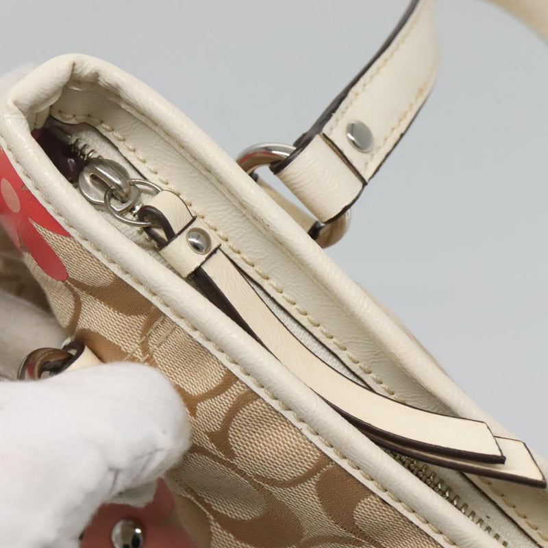 Coach Signature Hand Bag Canvas 2way Beige Silver Auth bs25064