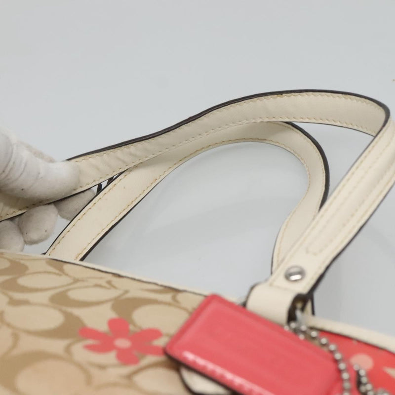 Coach Signature Hand Bag Canvas 2way Beige Silver Auth bs25064