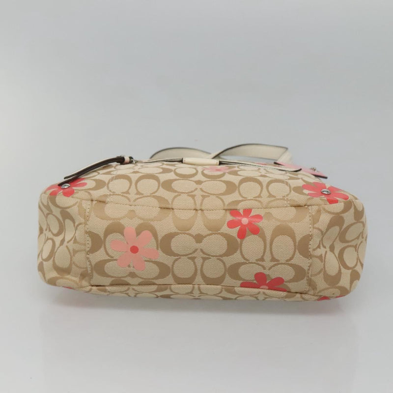 Coach Signature Hand Bag Canvas 2way Beige Silver Auth bs25064