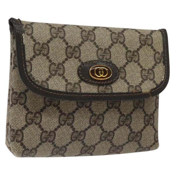 GUCCI GG Supreme Pouch PVC Leather Beige Gold 39 039 4493 Auth bs25069