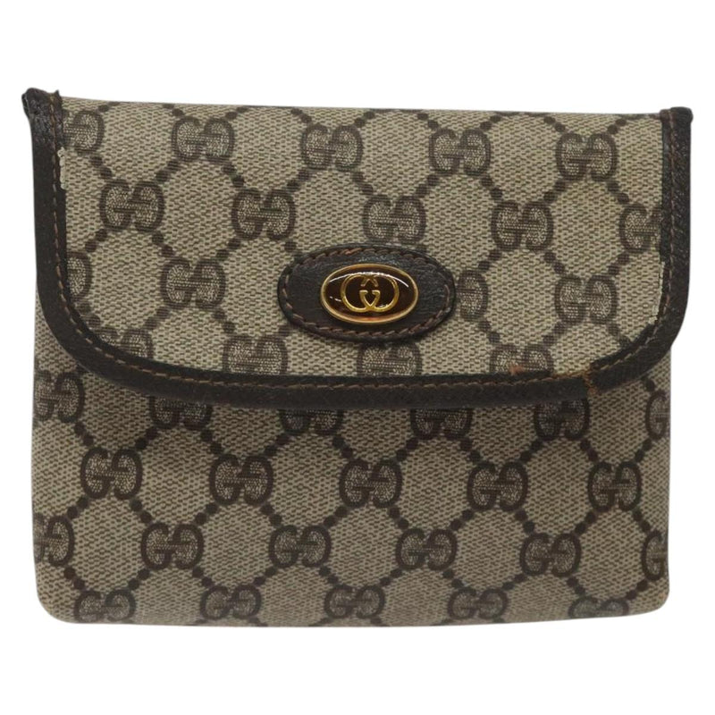 GUCCI GG Supreme Pouch PVC Leather Beige Gold 39 039 4493 Auth bs25069