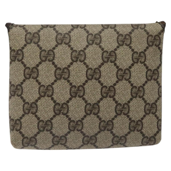 GUCCI GG Supreme Pouch PVC Leather Beige Gold 39 039 4493 Auth bs25069