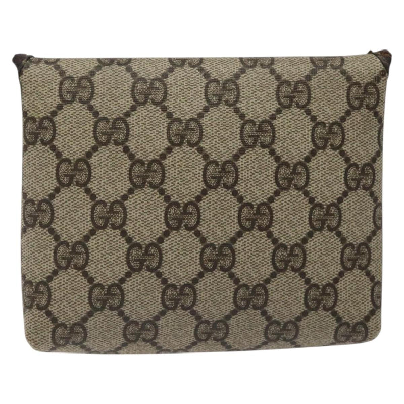 GUCCI GG Supreme Pouch PVC Leather Beige Gold 39 039 4493 Auth bs25069