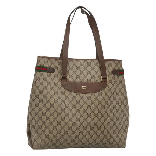 GUCCI GG Supreme Web Sherry Line Bag PVC Beige Gold 39 02 091 Auth bs25087