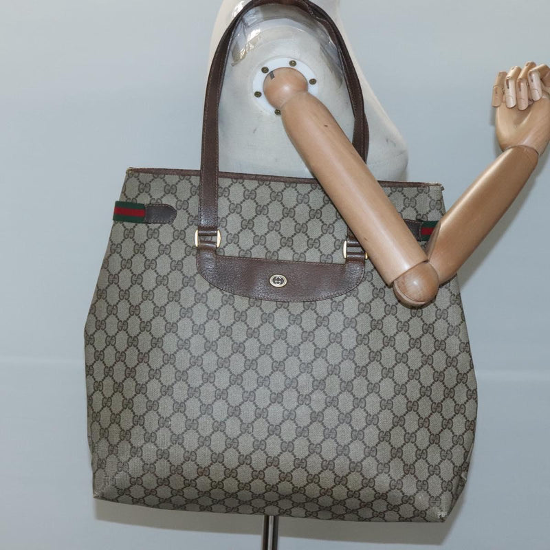 GUCCI GG Supreme Web Sherry Line Bag PVC Beige Gold 39 02 091 Auth bs25087