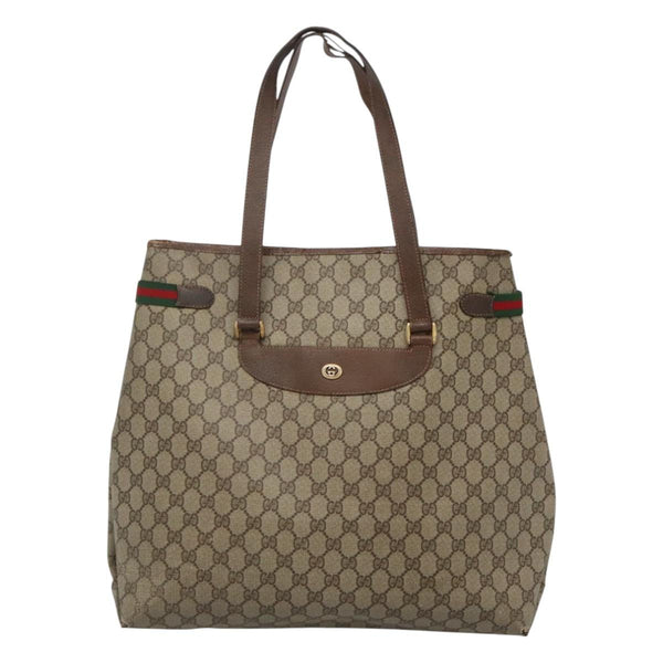 GUCCI GG Supreme Web Sherry Line Bag PVC Beige Gold 39 02 091 Auth bs25087
