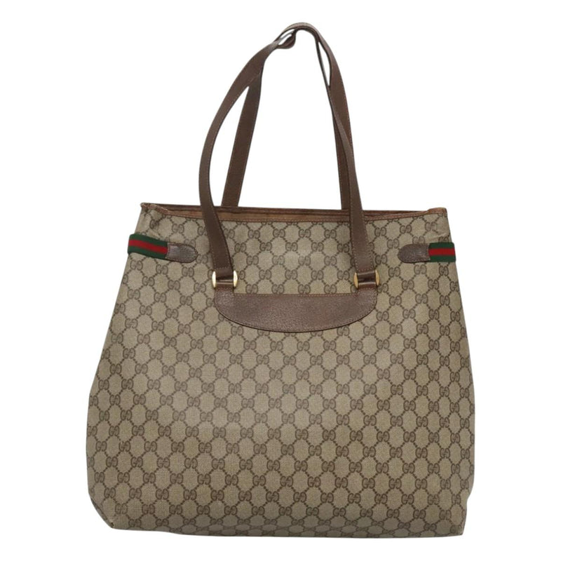 GUCCI GG Supreme Web Sherry Line Bag PVC Beige Gold 39 02 091 Auth bs25087