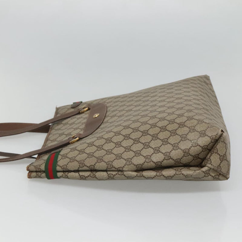 GUCCI GG Supreme Web Sherry Line Bag PVC Beige Gold 39 02 091 Auth bs25087