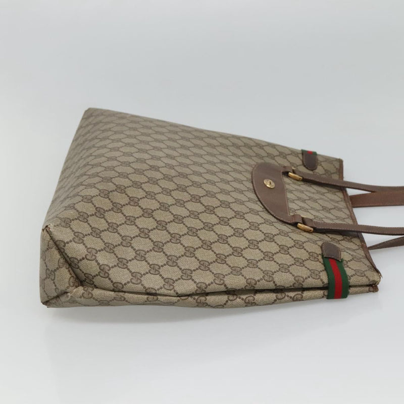 GUCCI GG Supreme Web Sherry Line Bag PVC Beige Gold 39 02 091 Auth bs25087
