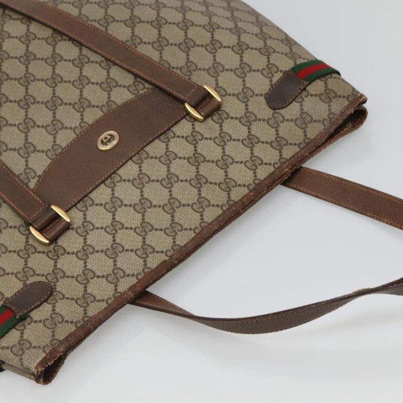GUCCI GG Supreme Web Sherry Line Bag PVC Beige Gold 39 02 091 Auth bs25087
