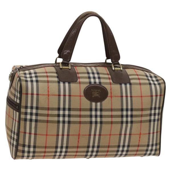 Burberrys Nova Check Boston Bag Canvas Beige Gold Auth ep8611