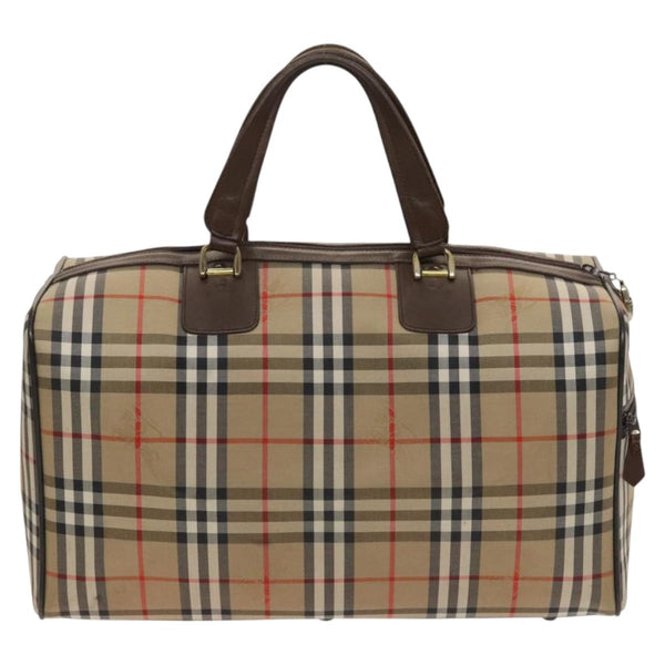 Burberrys Nova Check Boston Bag Canvas Beige Gold Auth ep8611