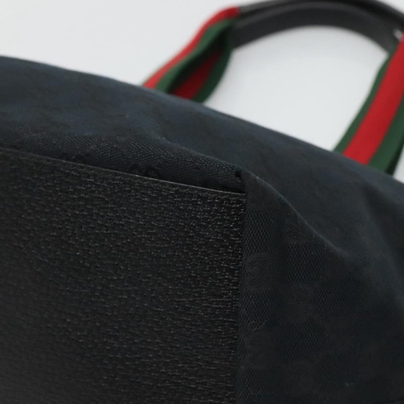 GUCCI GG Canvas Web Sherry Line Tote Bag Black Silver Red 131230 Auth ep8652