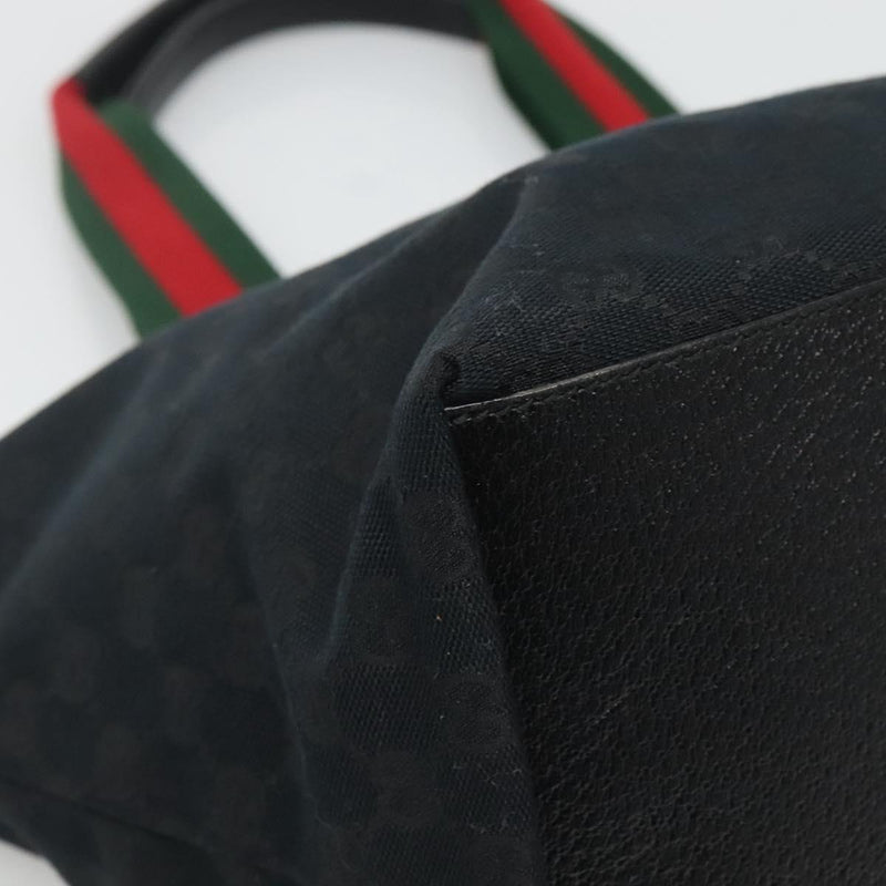 GUCCI GG Canvas Web Sherry Line Tote Bag Black Silver Red 131230 Auth ep8652