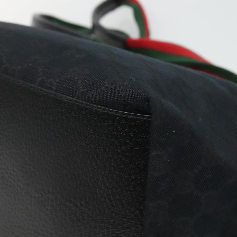 GUCCI GG Canvas Web Sherry Line Tote Bag Black Silver Red 131230 Auth ep8652