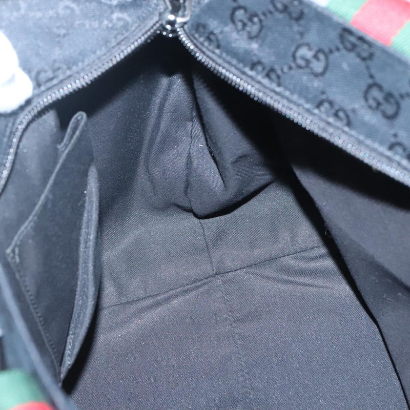 GUCCI GG Canvas Web Sherry Line Tote Bag Black Silver Red 131230 Auth ep8652