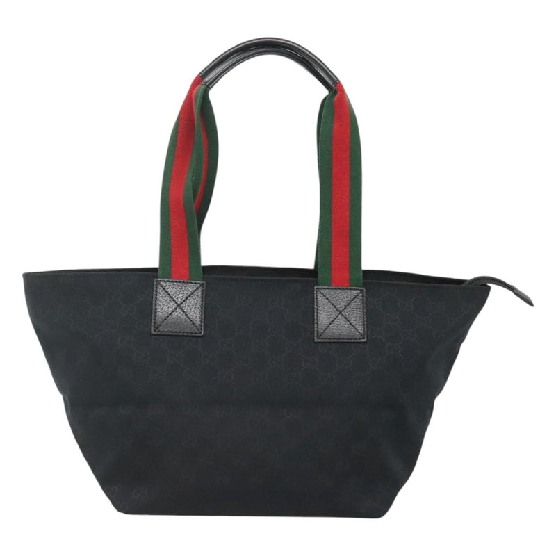 GUCCI GG Canvas Web Sherry Line Tote Bag Black Silver Red 131230 Auth ep8652