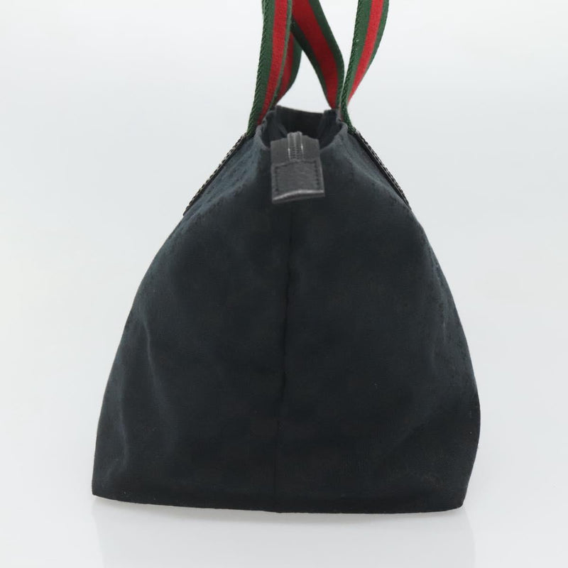 GUCCI GG Canvas Web Sherry Line Tote Bag Black Silver Red 131230 Auth ep8652