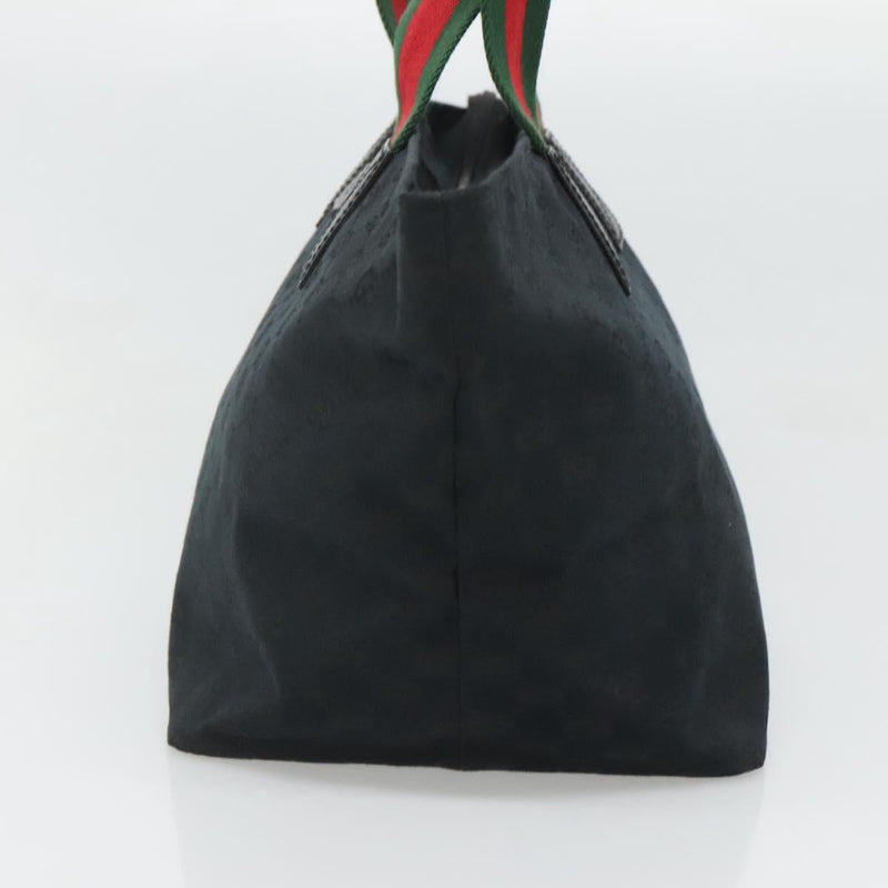 GUCCI GG Canvas Web Sherry Line Tote Bag Black Silver Red 131230 Auth ep8652
