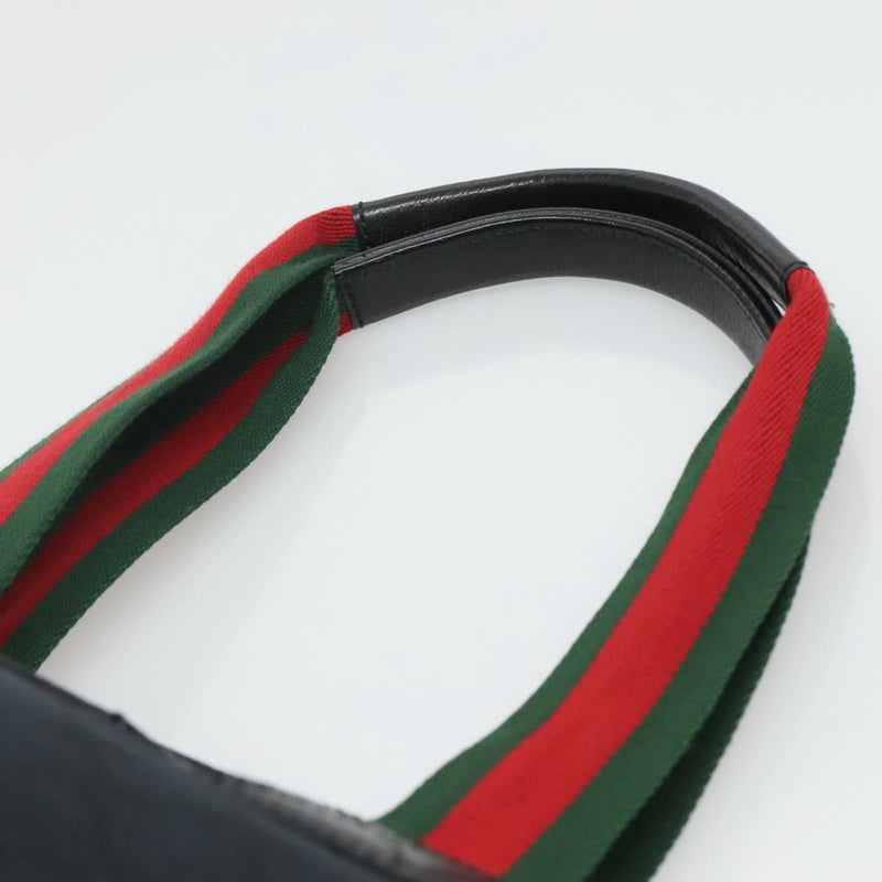 GUCCI GG Canvas Web Sherry Line Tote Bag Black Silver Red 131230 Auth ep8652