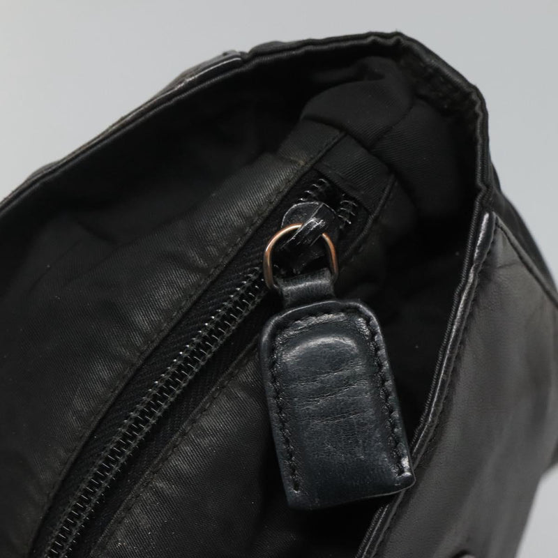 PRADA Chain Shoulder Bag Leather Black Auth ep8669