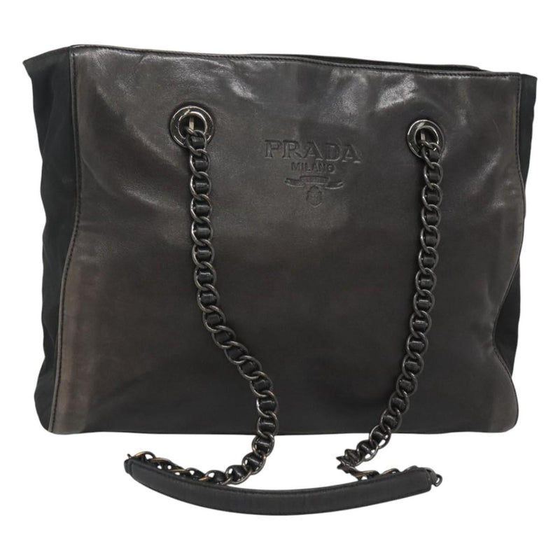 PRADA Chain Shoulder Bag Leather Black Auth ep8669