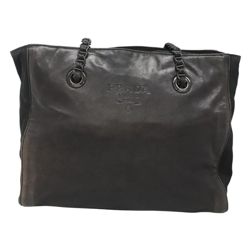 PRADA Chain Shoulder Bag Leather Black Auth ep8669