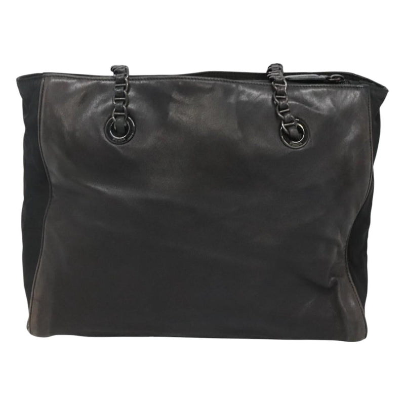 PRADA Chain Shoulder Bag Leather Black Auth ep8669