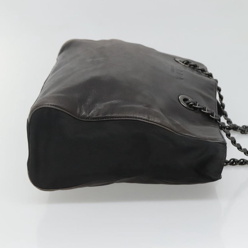 PRADA Chain Shoulder Bag Leather Black Auth ep8669