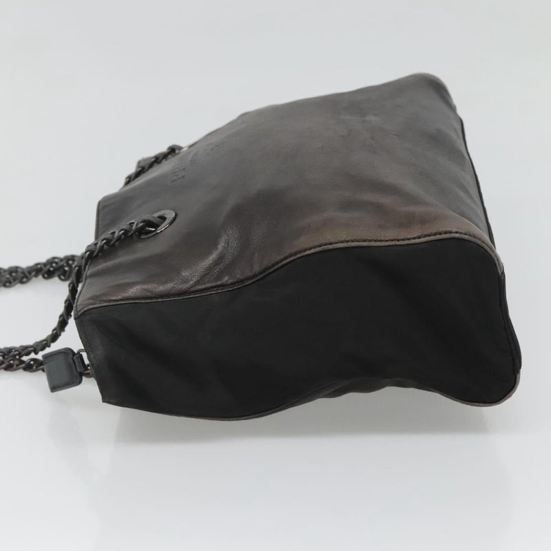 PRADA Chain Shoulder Bag Leather Black Auth ep8669