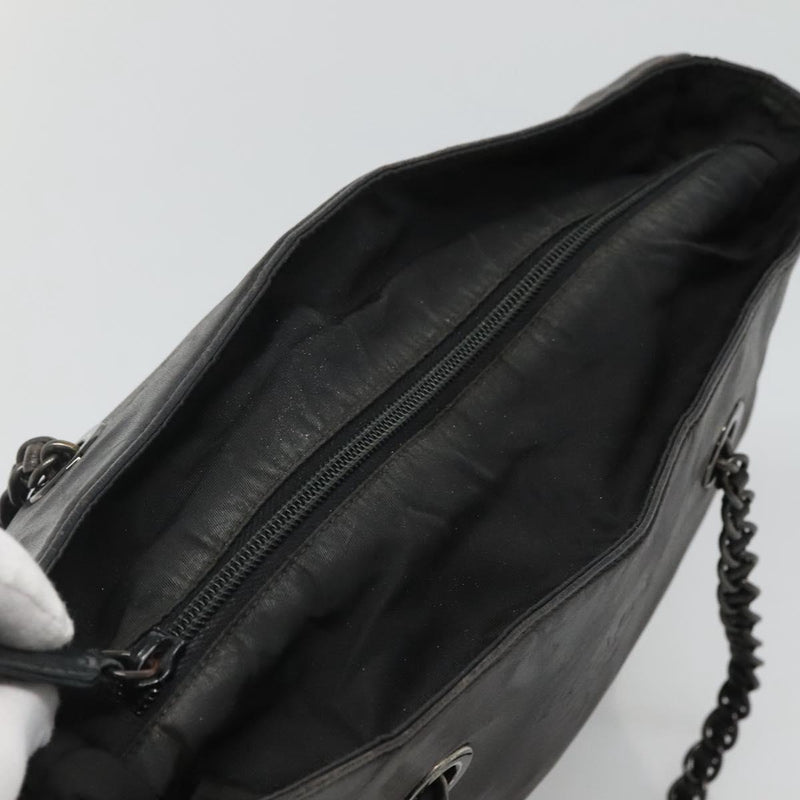 PRADA Chain Shoulder Bag Leather Black Auth ep8669