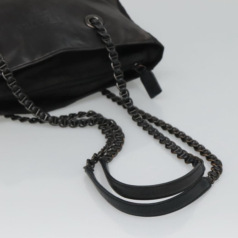 PRADA Chain Shoulder Bag Leather Black Auth ep8669