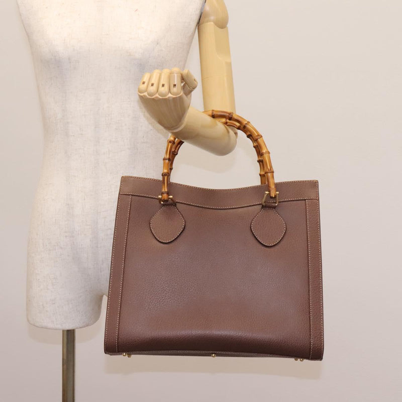 GUCCI Bamboo Hand Bag Leather Brown Gold 002 1186 0260 Auth ep8693