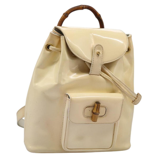 GUCCI Bamboo Backpack Patent leather Beige 003 2058 0030 Auth ep8713