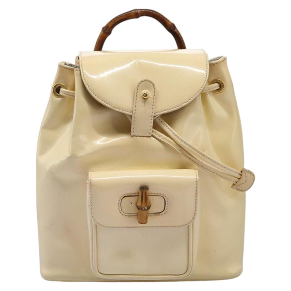 GUCCI Bamboo Backpack Patent leather Beige 003 2058 0030 Auth ep8713